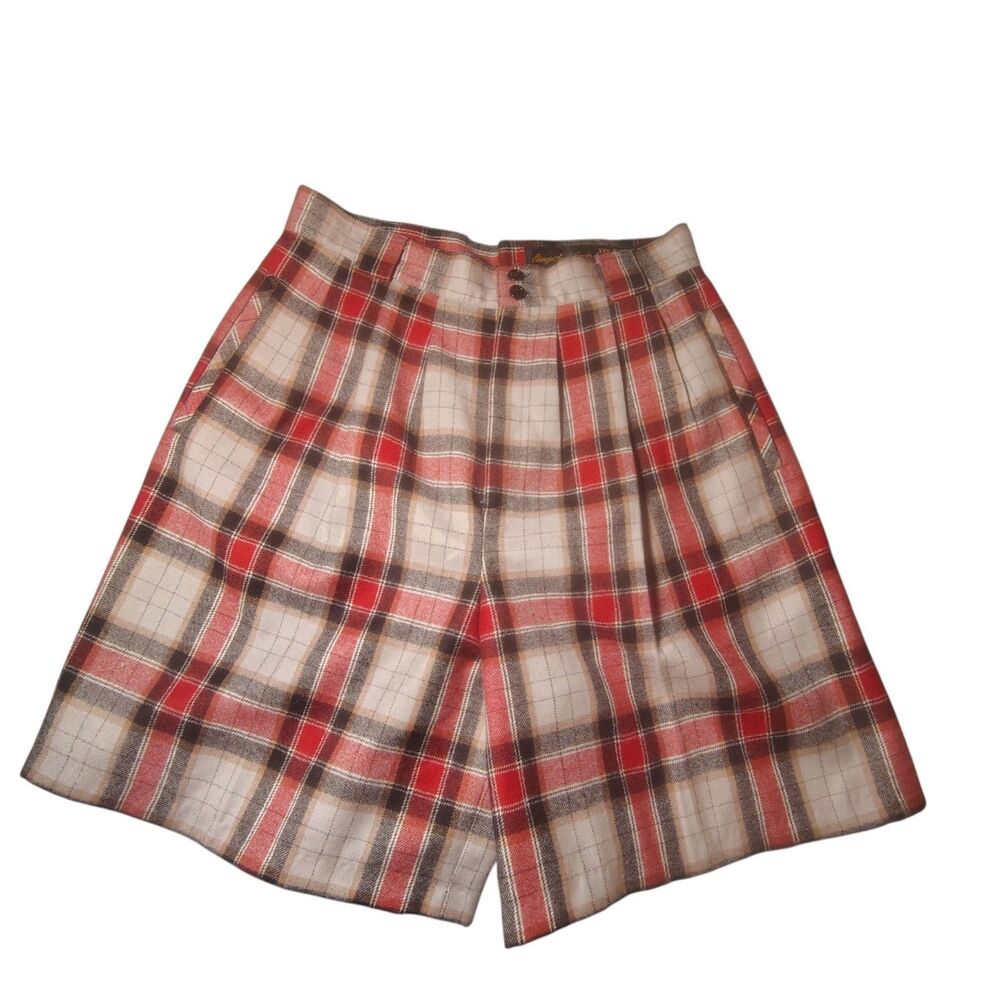 GIORGIO SANT ANGELO Vintage Plaid Wool Bermuda Shorts Red Pleated Size 12 00037